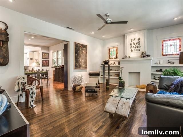 Living room with fireplace and built-ins at 113 S. Clinton Ave