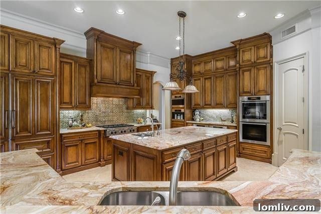 A dream kitchen featuring double-height cabinets and an array of professional-grade Miele appliances, designed for the ultimate culinary experience.