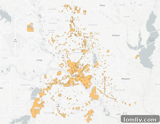 A map of Dallas showing different Planned Development Districts (PDs) outlined, indicating specific zoning regulations.