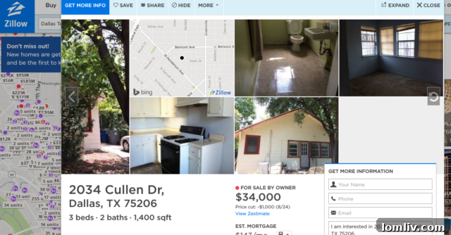 Screenshots of a fraudulent For Sale By Owner (FSBO) listing on Zillow, now removed
