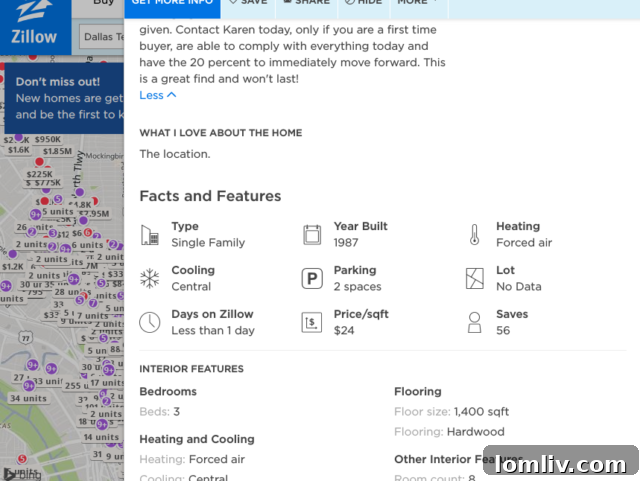 Screenshot of the fraudulent real estate listing showing property details