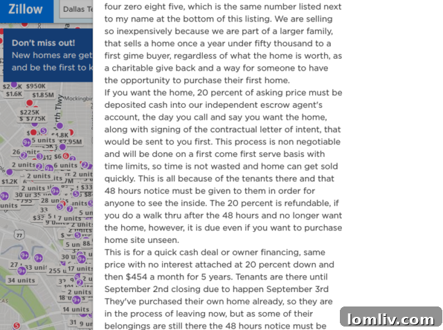 Screenshot of the contact section from a fraudulent property advertisement