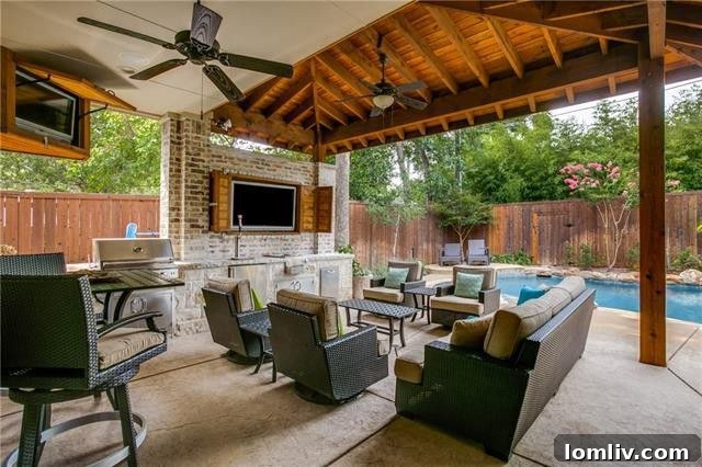 Resort-style backyard with pool and outdoor kitchen