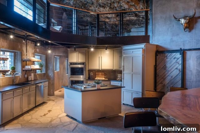 Modern gourmet kitchen inside the cave property