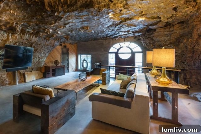 Dining area or common space within the cave lodge