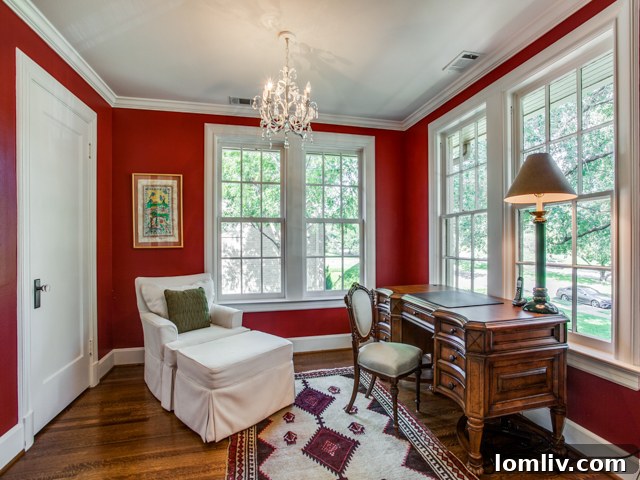 A refined study or library room with built-in shelving