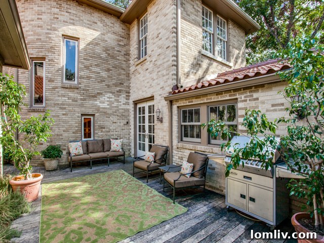 Exterior view of the carriage house and backyard