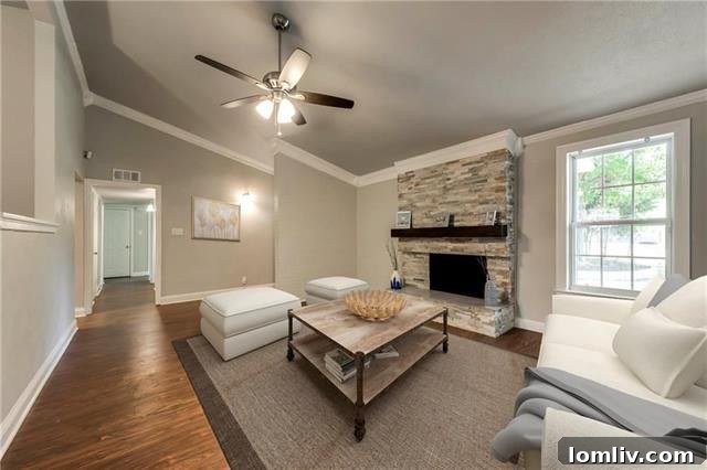 Front entry and living room of renovated Dallas home