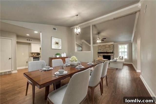 Vaulted ceiling and fireplace in main living area