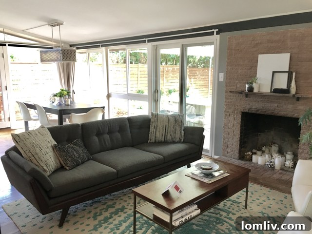 Cozy living room with artistic touches and ample natural light