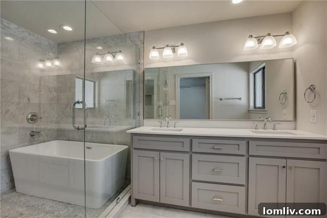 Elegant master bathroom vanity with double sinks and contemporary cabinetry