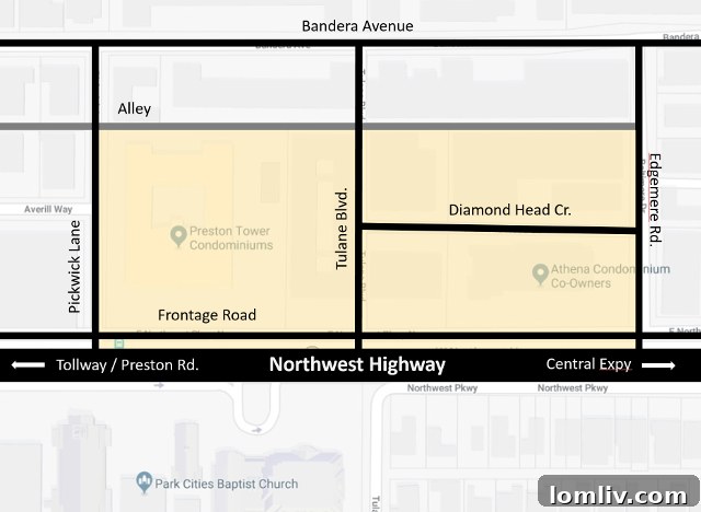Map showcasing proposed traffic adjustments within the Pink Wall redevelopment area, highlighting key intersections and new access points.