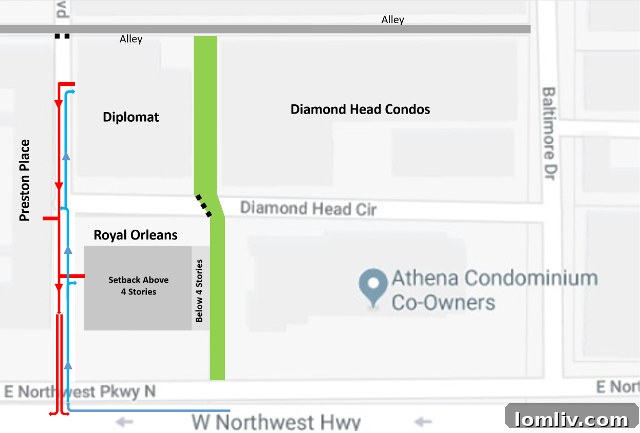 Map illustrating the proposed new signaled intersection at Tulane Boulevard and Northwest Highway, part of a comprehensive traffic solution for the Pink Wall.