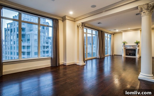 Spacious Living and Dining Room with Corinthian Columns