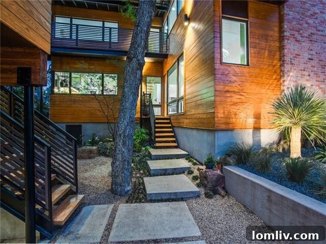 Garden features and pathways around the Lakewood home