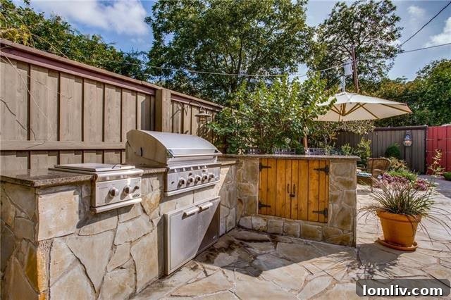 Architectural details in the serene backyard.