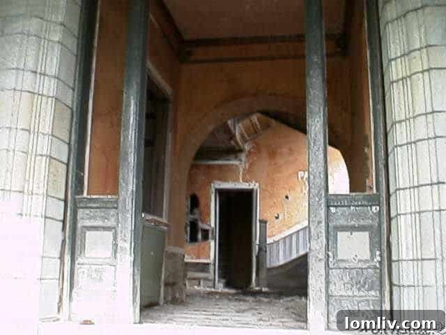 A particularly spooky interior hallway of the abandoned mansion.