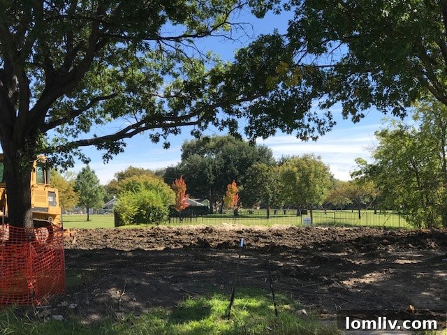 Julie Johnson's residential lot in Farmers Branch, Texas, showing a vacant plot ready for new construction, symbolizing urban revitalization efforts in Texas House District 115.