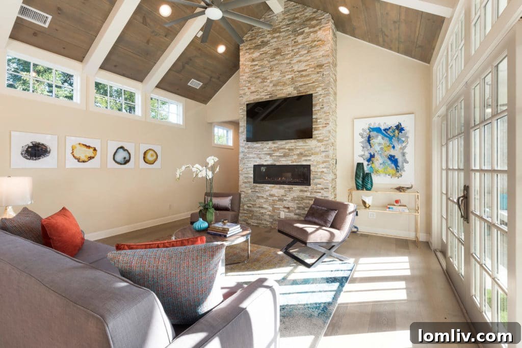 Spacious and bright modern living room with comfortable seating