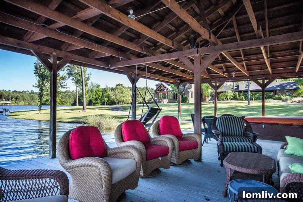 Close-up view of the tranquil lake edge, hinting at the presence of local wildlife near the luxurious East Texas lake property.
