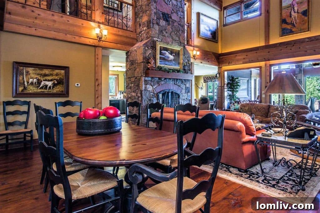 Elegant dining space with a view of the serene lake, perfect for family meals and entertaining guests in this East Texas luxury property.