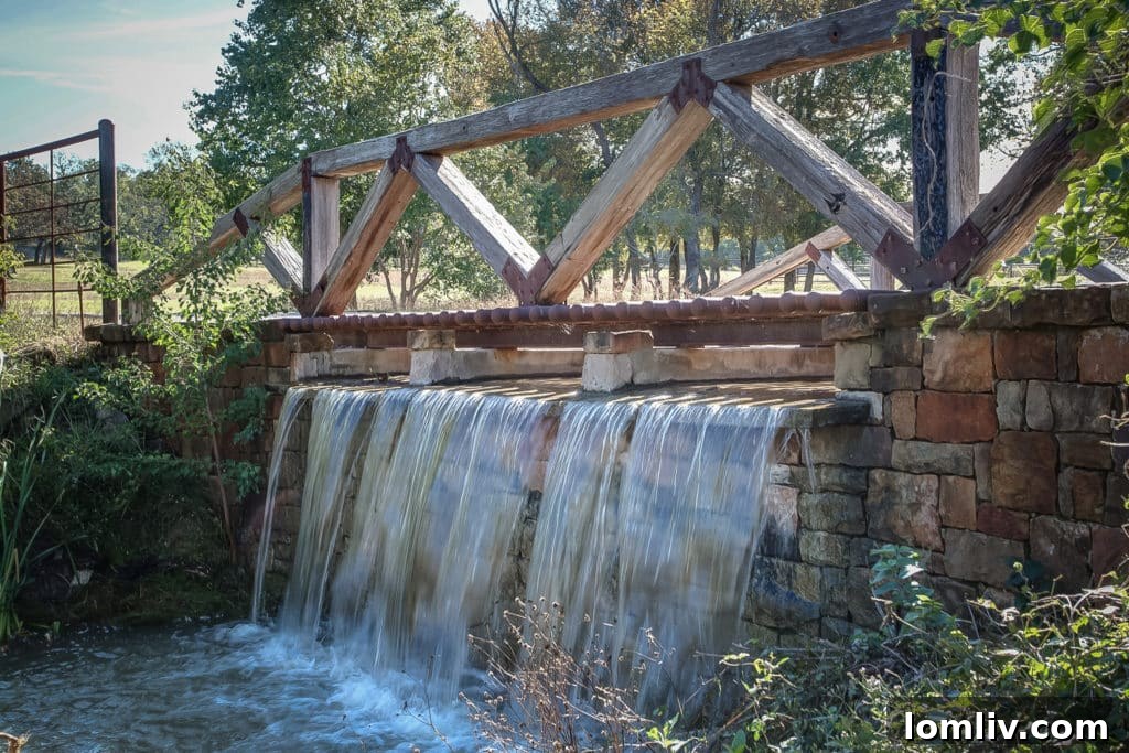 Lush landscape and natural waterfall feature on the 63-acre equestrian estate at 321 Verna Trail North