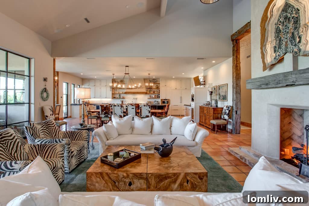 Interior view showcasing Mexican Saltillo tile flooring and reclaimed wooden beams