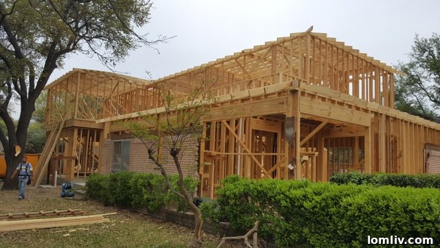 Construction detail: Framing of the second story at 5409 Preston Haven.
