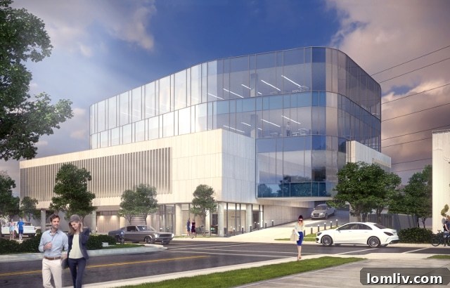 Conceptual rendering of the Shelby Family Offices building, featuring a modern, understated design
