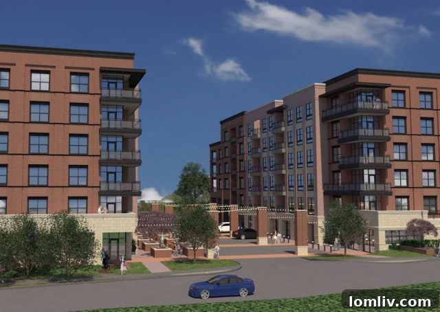 Street-level rendering illustrating the proposed density and height of the Central Market development