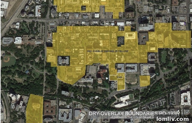 Map illustrating the dry overlay zone impacting the 2999 Turtle Creek development area