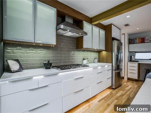 Coffee bar with built-in cabinetry and beverage fridge, enhancing kitchen functionality.