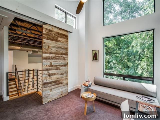 Another view of a cozy guest bedroom with inviting decor and large windows.