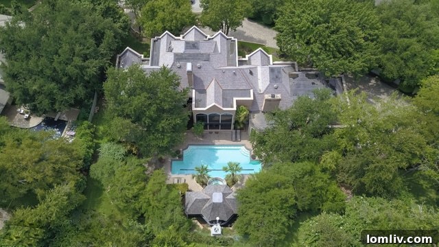 Aerial view of 2201 Hidden Creek Road showcasing extensive tree cover and privacy in Westover Hills.