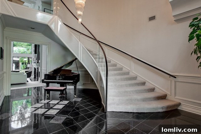 Elegant staircase in the entryway of 2201 Hidden Creek Road, Westover Hills.