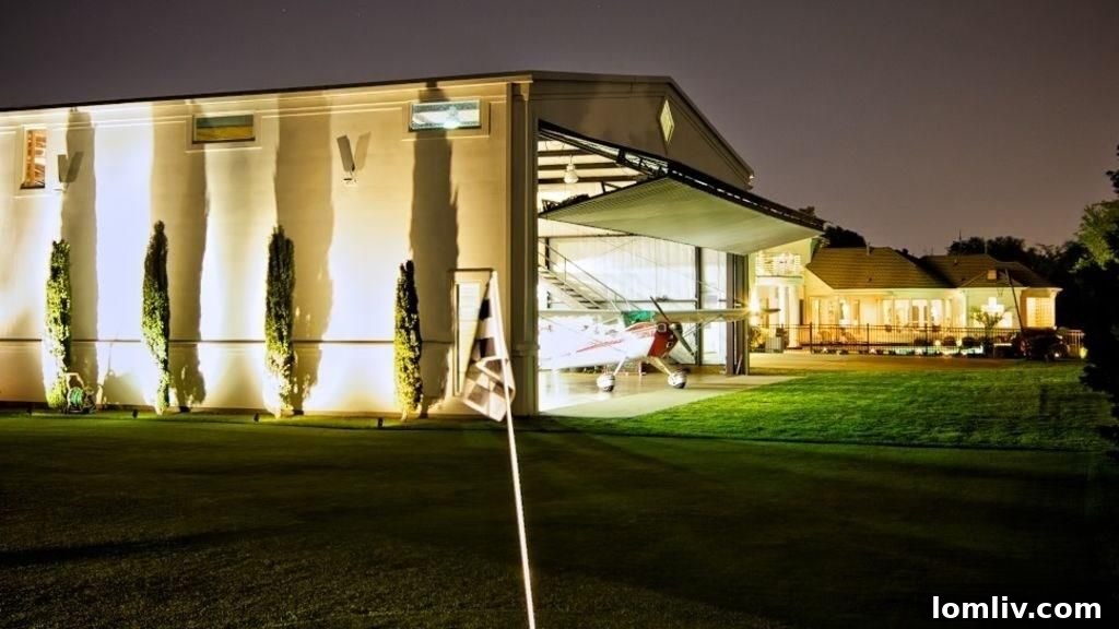 Stunning luxury home at 1620 Airpark Lane in Plano, featuring an attached private aircraft hangar and a spacious garage.