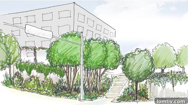 The re-imagined Continental and Houston corner, showcasing extensive tree planting and urban greenery.