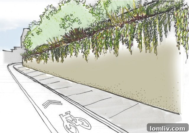 Challenges and solutions for landscaping along Continental Avenue, proposing creeper vines for aesthetic improvement.
