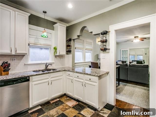 View from kitchen into dining area, highlighting the open concept design.