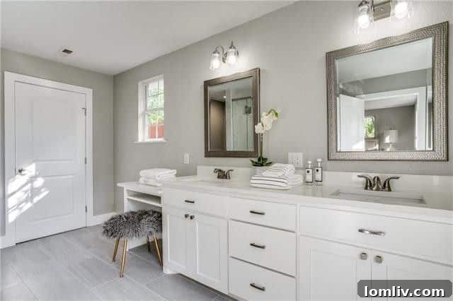 Detail of modern vanity and lighting in the master bath