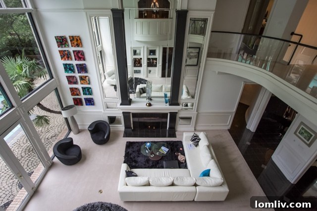 Double-decker fireplace with two mantels at 2201 Hidden Creek Road