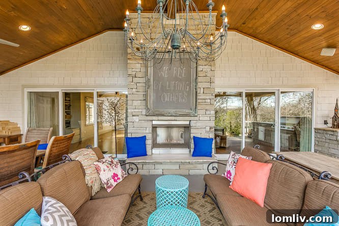 Popular dry stack stone outdoor fireplace at 4225 Ranier Court