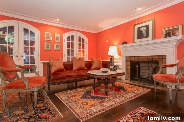 Traditional fireplace with a surprisingly vibrant wall color at 4928 Bryce Avenue