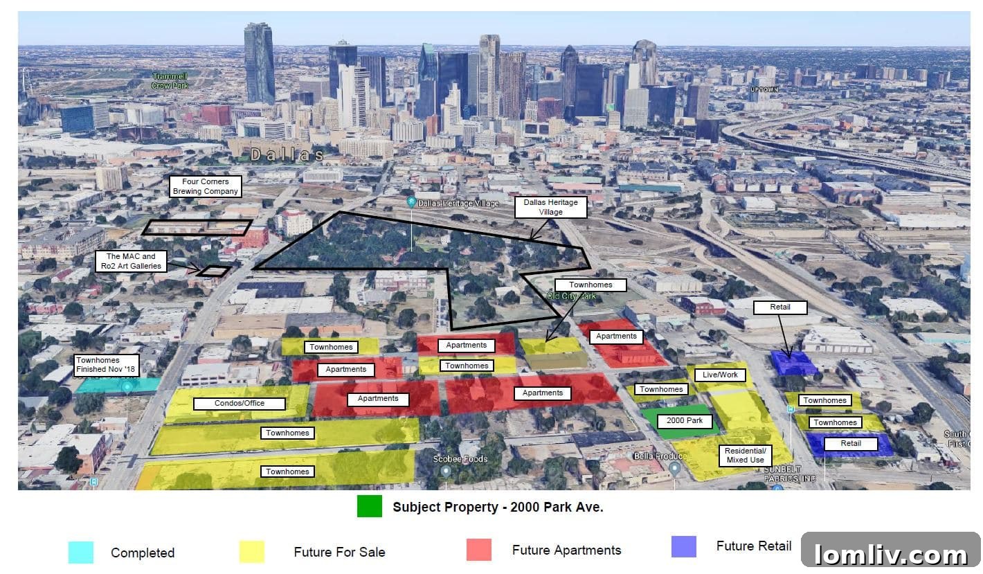 Development map of The Cedars neighborhood in Dallas