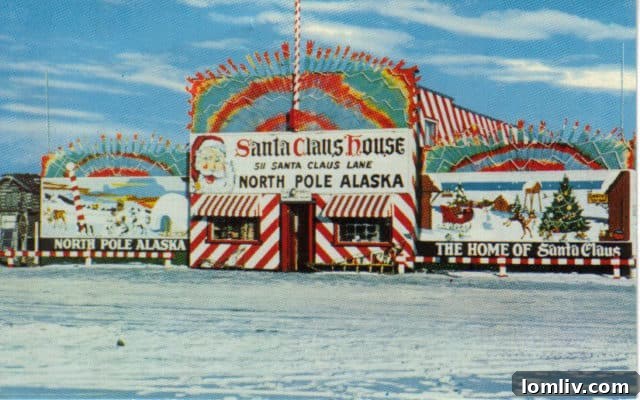 The iconic Santa Claus House in North Pole, Alaska, adorned with festive decorations