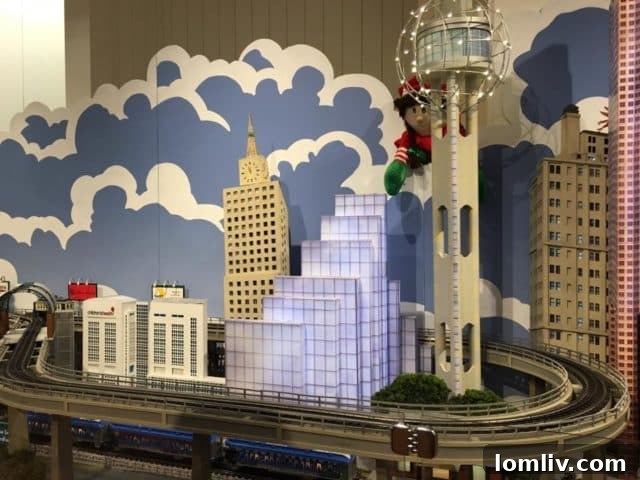 A classic festive train display, reminiscent of The Trains at NorthPark, charming families and children