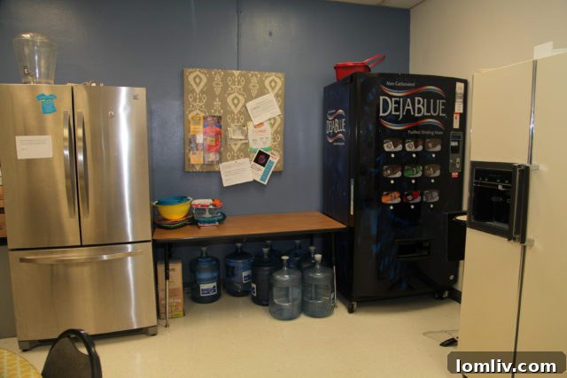Before the makeover: A closer look at the old furnishings and decor of the Merriman Park Elementary teachers' lounge.