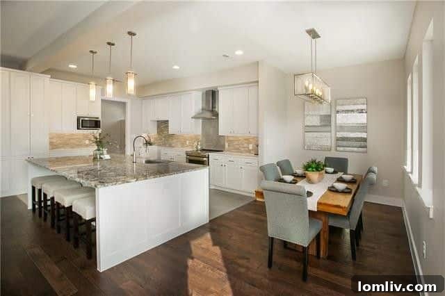 Bright open concept living area with high ceilings and modern finishes in The Pecan House