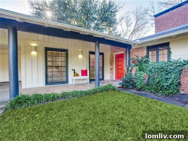 Exterior view of a classic Dilbeck-inspired Midcentury Modern home on Dunstan Lane, Dallas