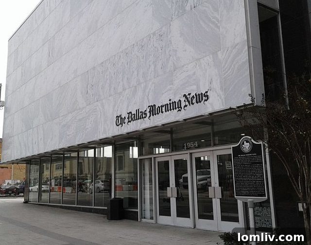 The impressive facade of the Dallas Morning News offices in downtown Dallas